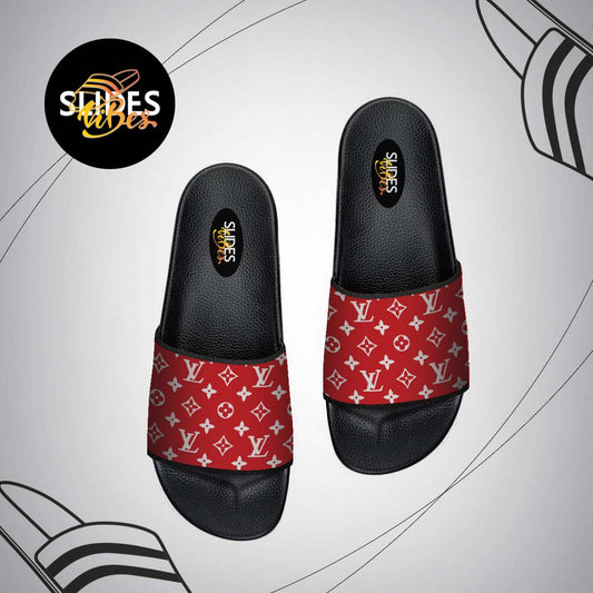 Lo-uis Vuitton Red Printed Slides