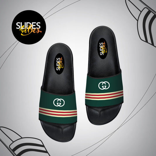 Gucci Green Strip Printed Slides