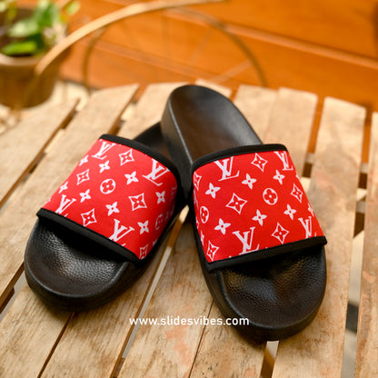 Lo-uis Vuitton Red Printed Slides