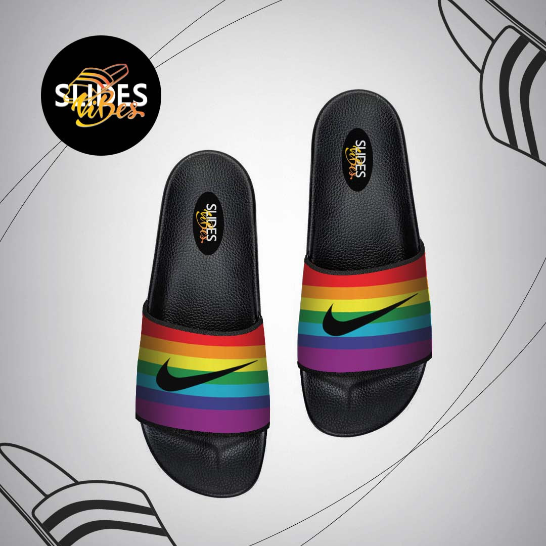 Rainbow Nike Printed Slides