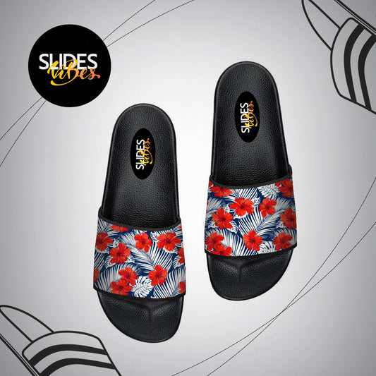 Red Blue Floral Printed Slides